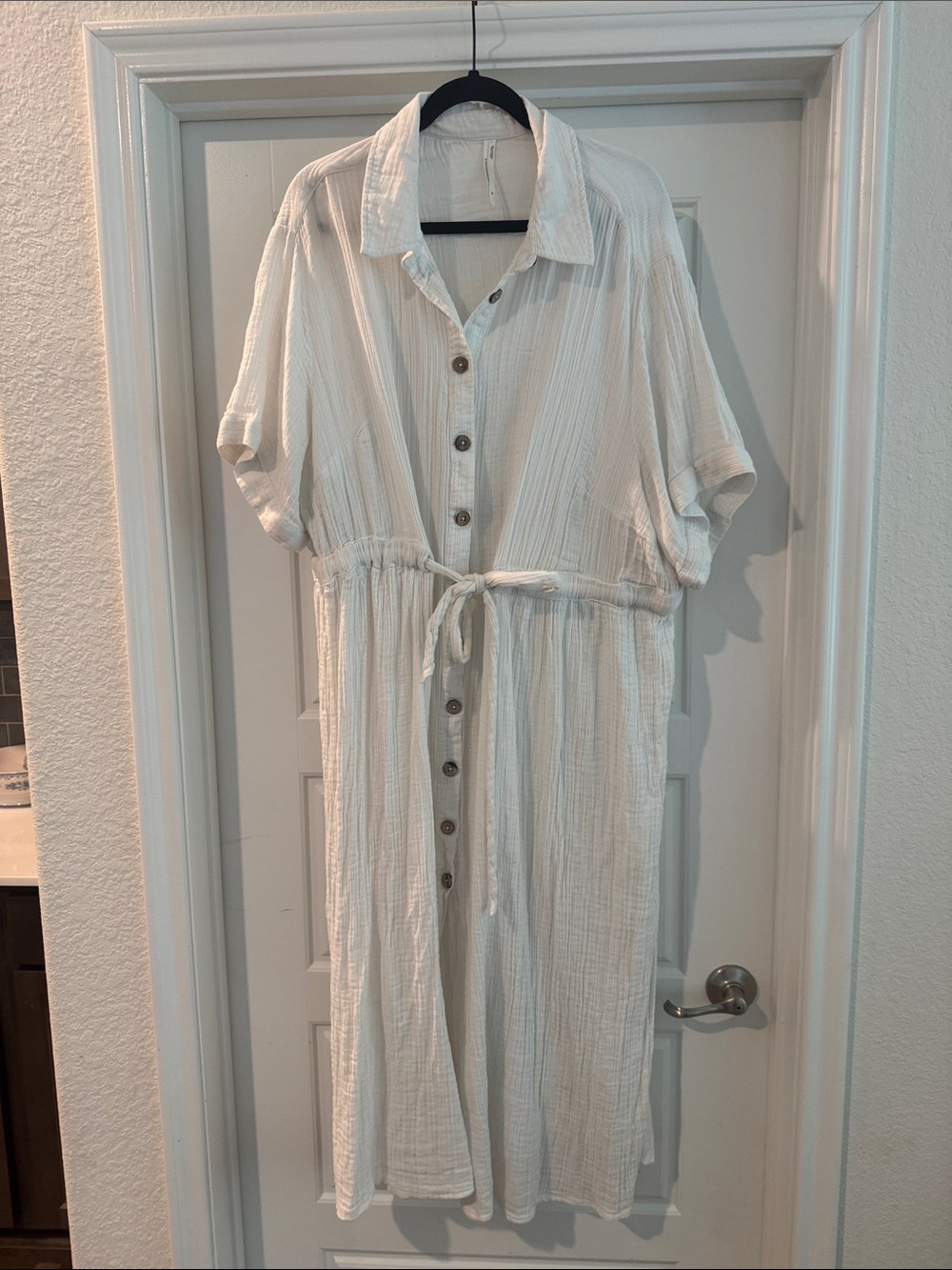 Women's White Button-Front Shirt Dress with Tie Waist Swim coverup